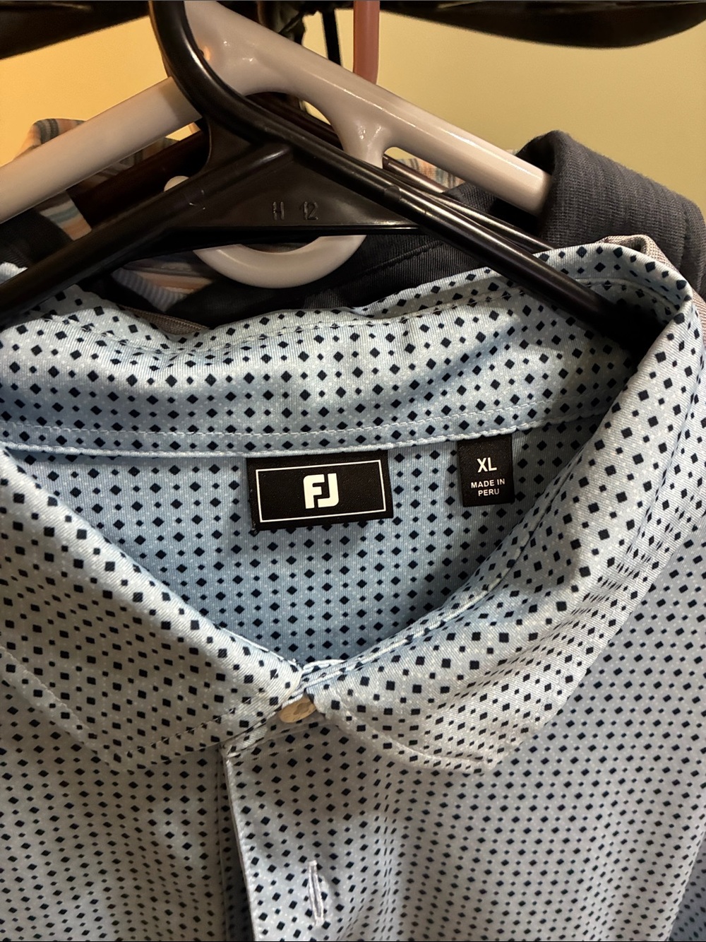 FootJoy Light Blue Polo with Navy Diamond Print - XL